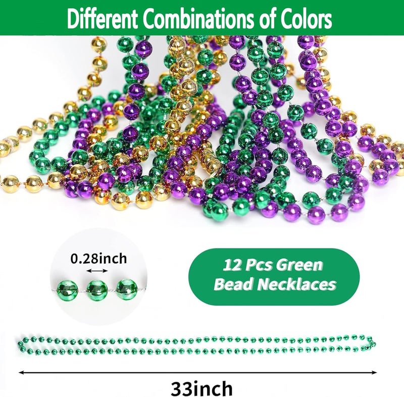 ZZYFGH 33'' 7mm St Patricks Day Beads Necklace,Metallic Green Bead Necklaces, Bulk 12 Pcs Mardi Gras Necklace for Party Costume St. Patrick's Day Festive - Image 2